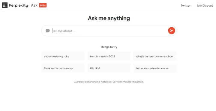 Screenshot of Perplexity AI website