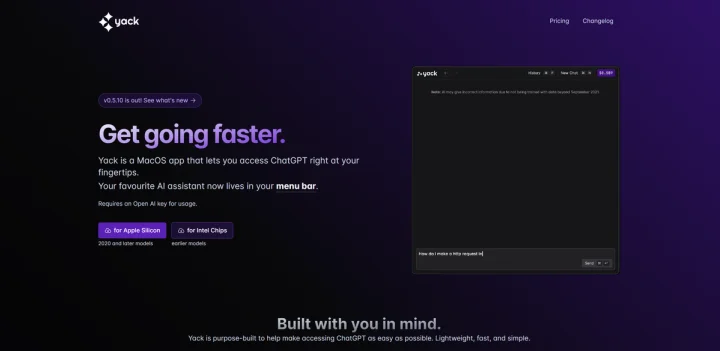 Screenshot of Yack website