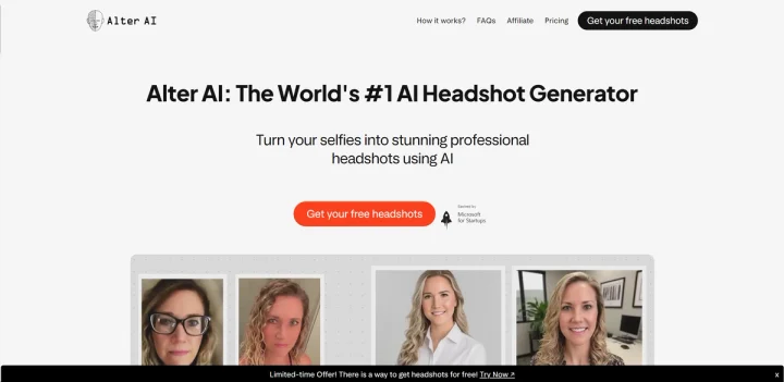 Screenshot of Alter AI website