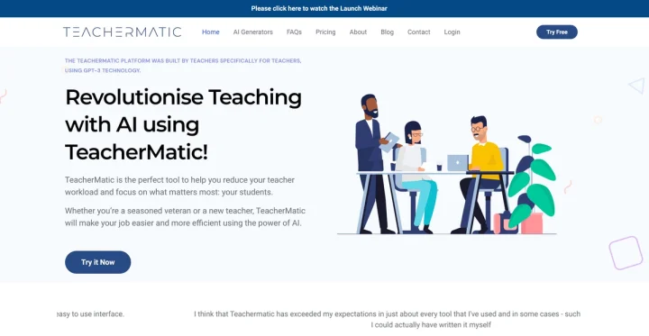 Screenshot of TeacherMatic website