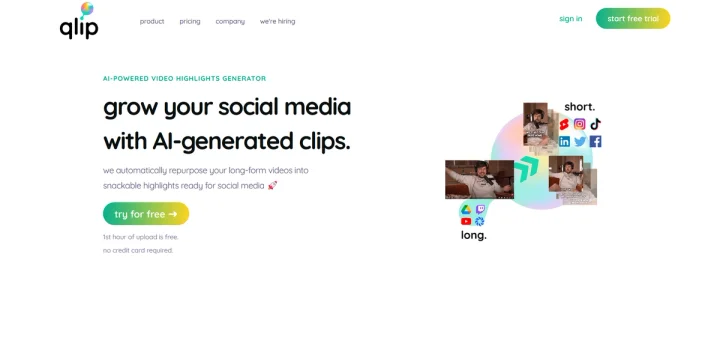 Screenshot of Qlip.ai website