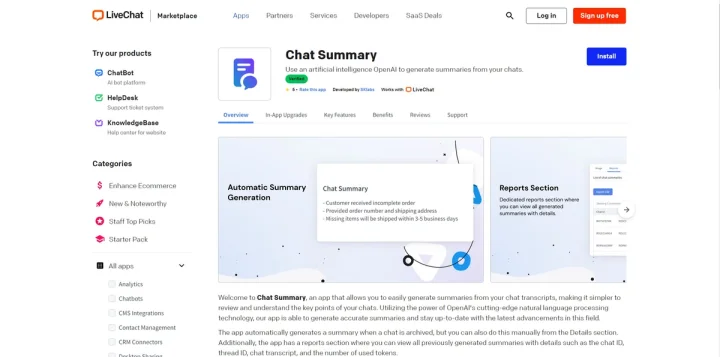 Screenshot of Chat Summary website