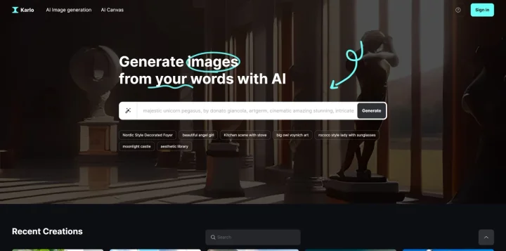 Screenshot of Karlo website