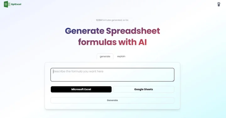 Screenshot of GPTExcel website