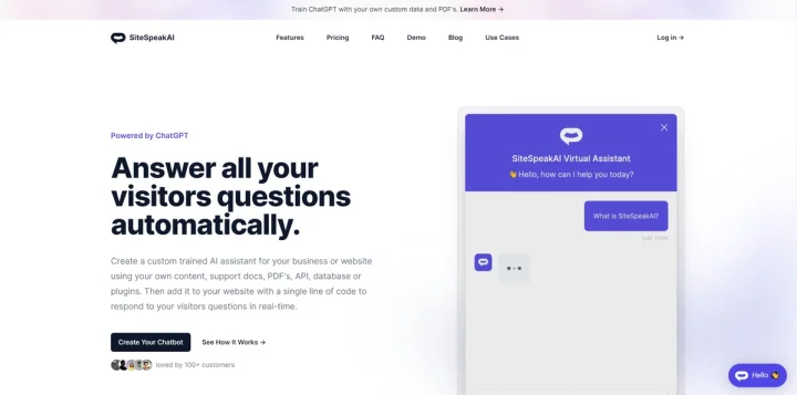 Screenshot of SiteSpeakAI website