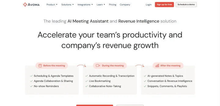 Screenshot of Avoma website