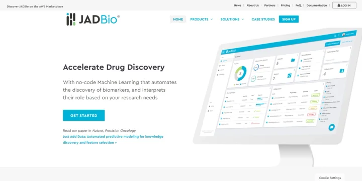 Screenshot of JADBio website