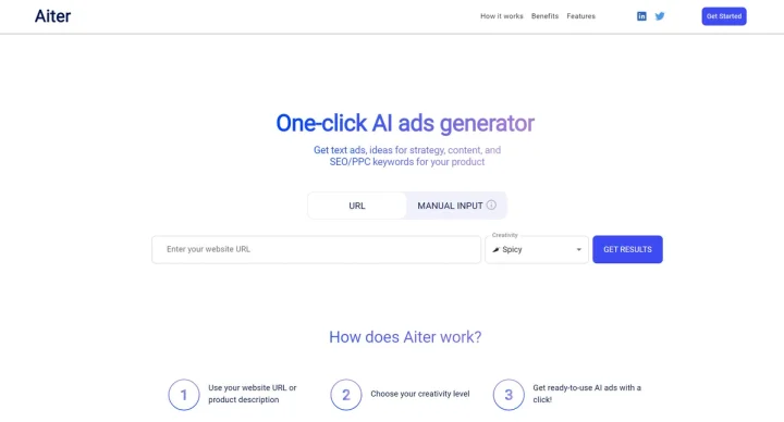 Screenshot of Aiter.io website