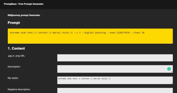 Screenshot of PrompBase website
