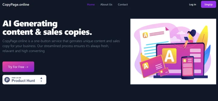Screenshot of Copypage website