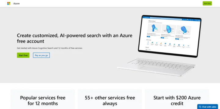 Screenshot of Microsoft Azure website