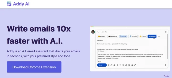 Screenshot of Addy AI website