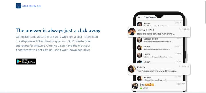 Screenshot of ChatGenius website