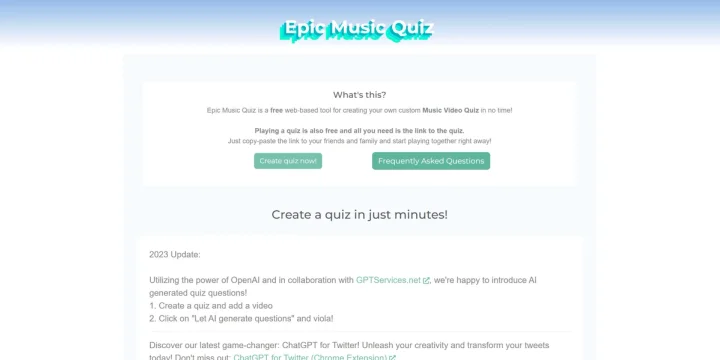 Screenshot of EpicMusicQuiz website