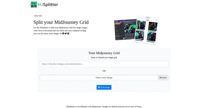 Screenshot of Midjourney Splitter website