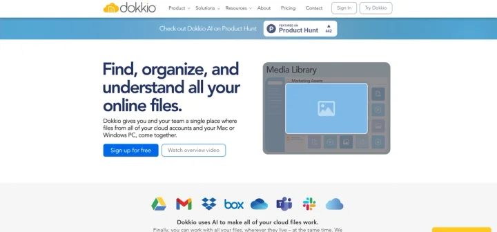 Screenshot of Dokkio website