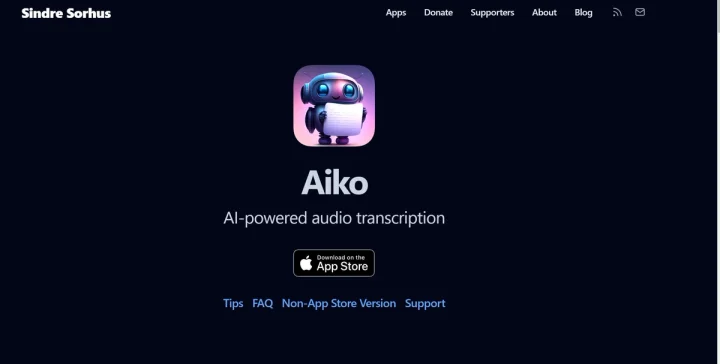 Screenshot of Aiko website