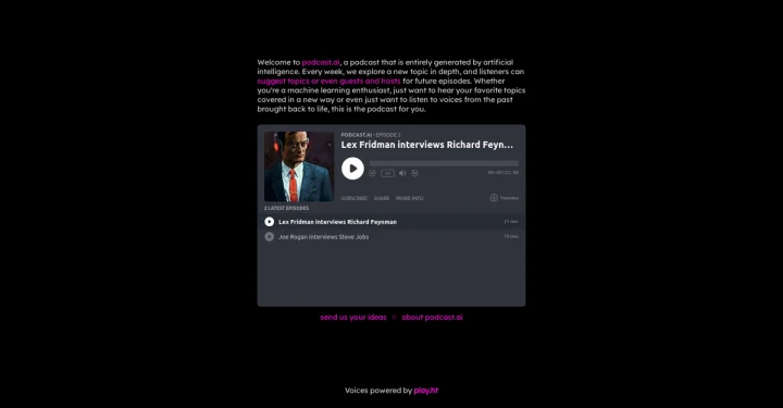 Screenshot of Podcast website