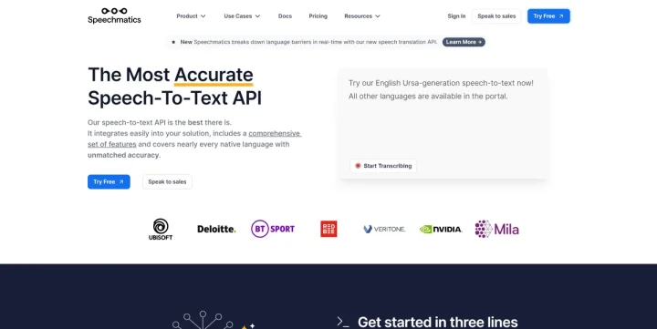 Screenshot of Speechmatics website