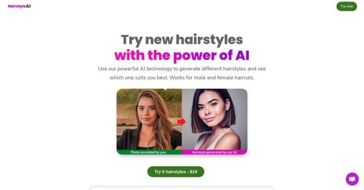 Screenshot of HairstyleAI website