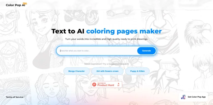 Screenshot of Color Pop website