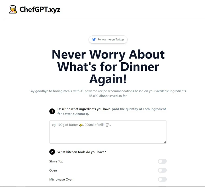 Screenshot of ChefGPT website
