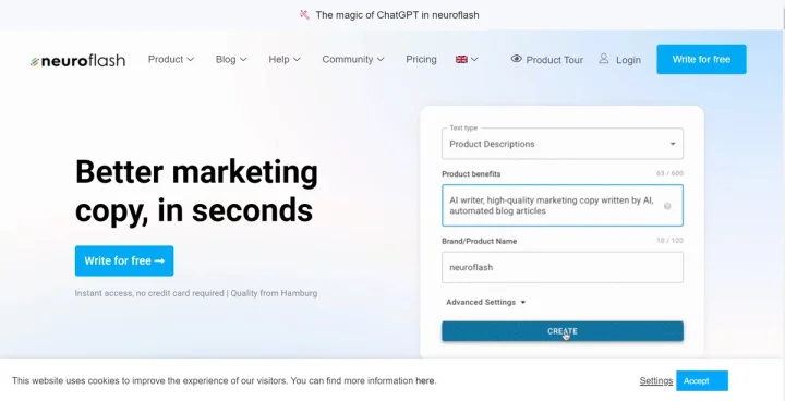 Screenshot of Neuroflash website
