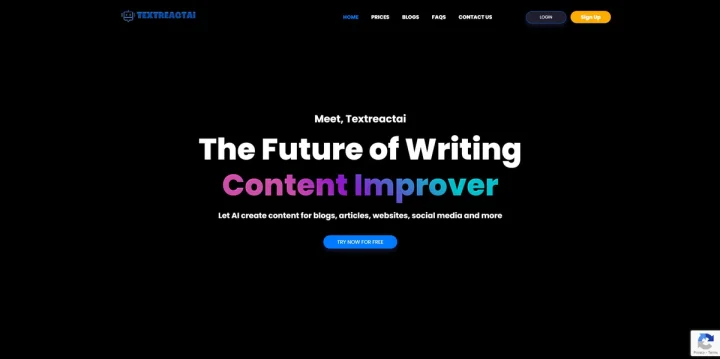 Screenshot of Textreactai website