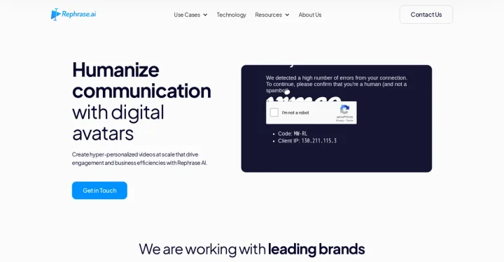 Screenshot of Rephrase website