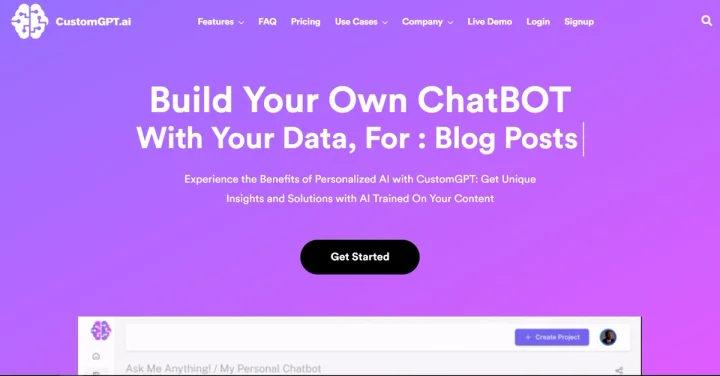 Screenshot of CustomGPT website