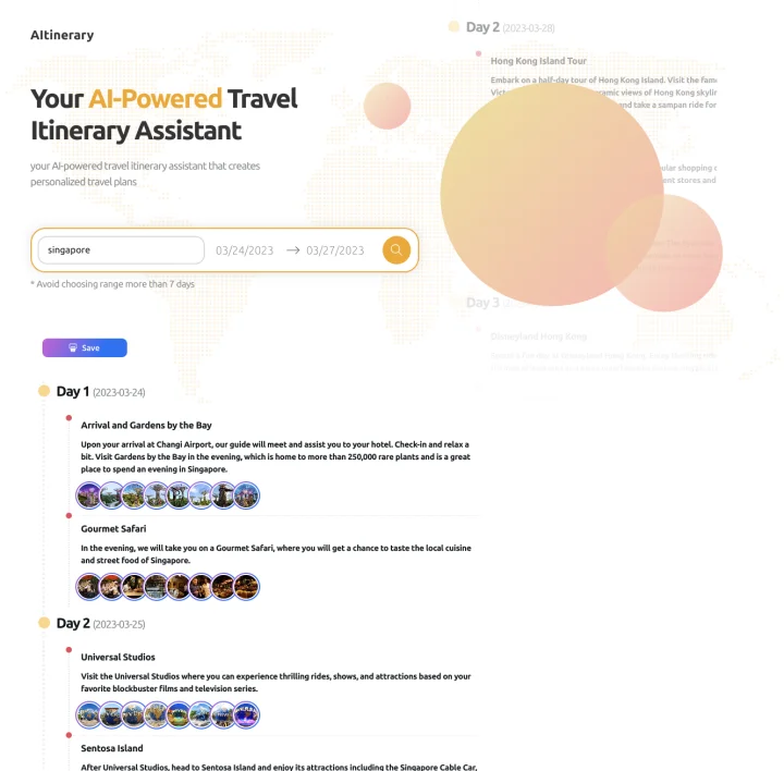 Screenshot of Aitinerary website