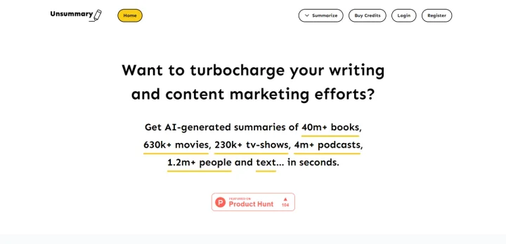 Screenshot of Unsummary website