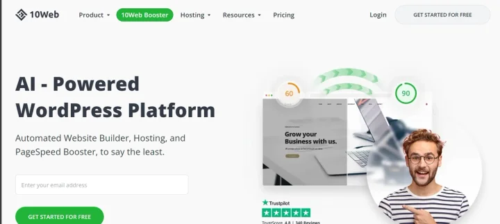 Screenshot of 10Web website