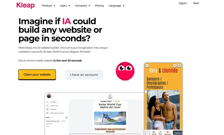 Screenshot of Kleap website