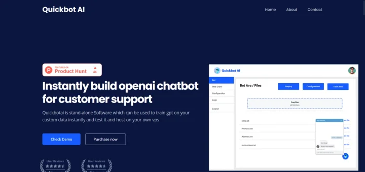 Screenshot of Quickbot AI website