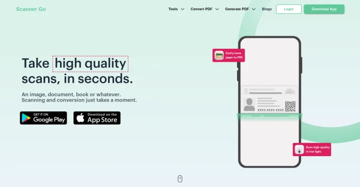 Screenshot of ScannerGo website