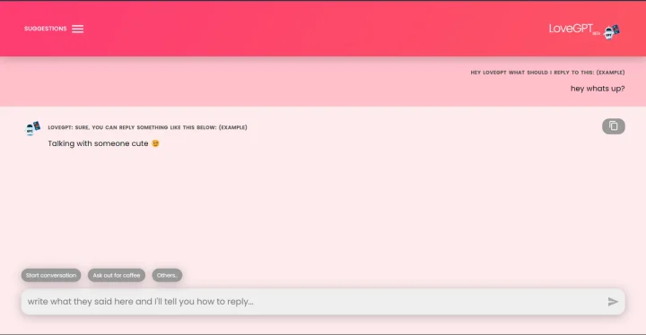 Screenshot of LoveGPT website