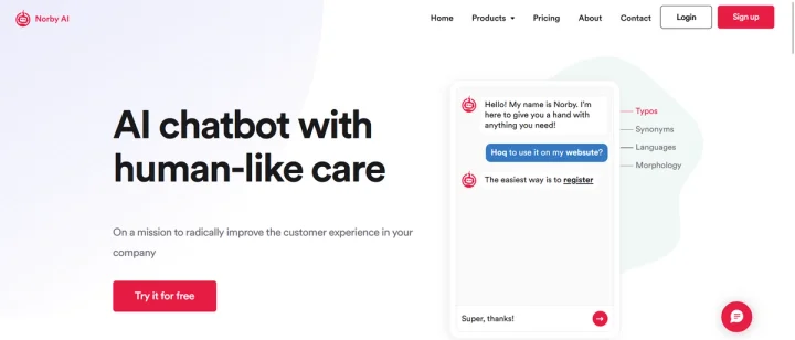 Screenshot of Norby AI website