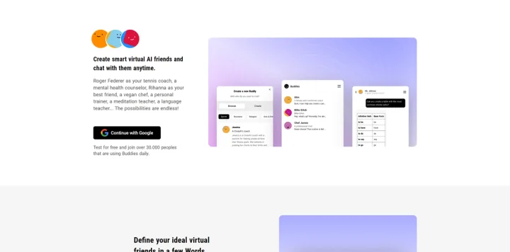 Screenshot of Buddies website