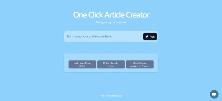 Screenshot of One Click Article Creator website