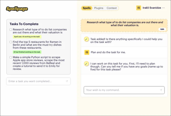 Screenshot of Spellpage website
