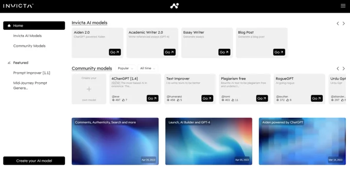 Screenshot of Invicta AI website