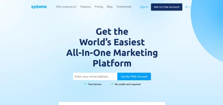 Screenshot of Systeme website