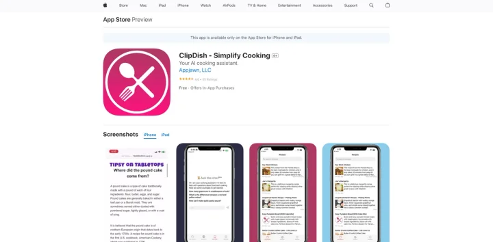Screenshot of ClipDish website