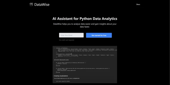Screenshot of Datawise website