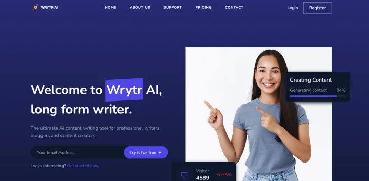 Screenshot of Wrytr AI website