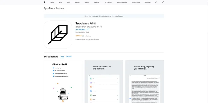 Screenshot of Typebase AI website