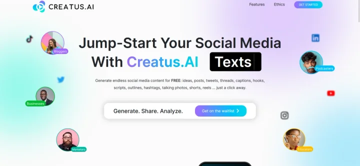 Screenshot of Creatus.AI website