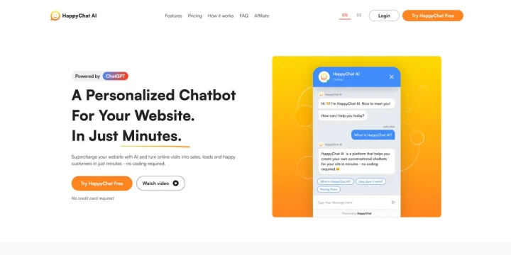 Screenshot of HappyChat AI website