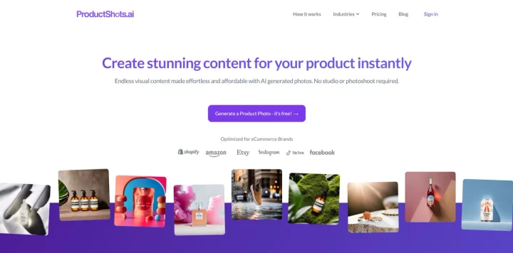 Screenshot of ProductShots website